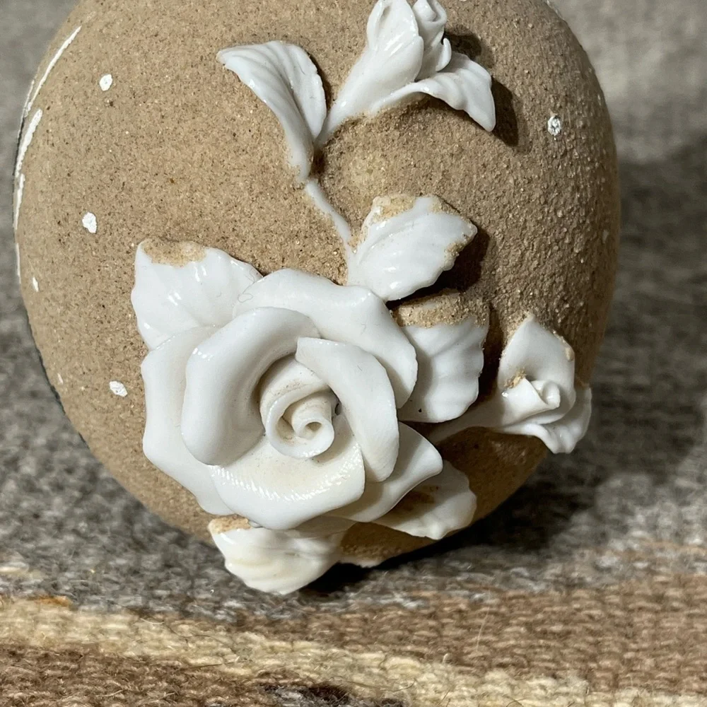 Native American Bud Vase Textured Sand Glaze Sculptured Flowers Butterfly Signed